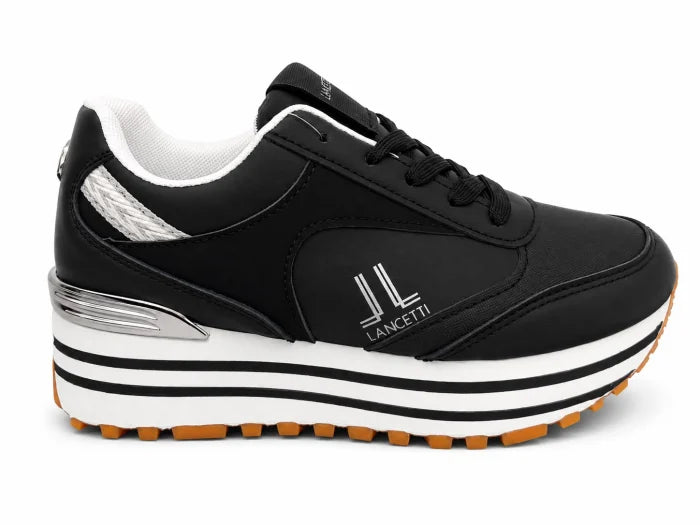 Lancetti® Pantofi Casual Damă Negri cu Platformă Înaltă și Talpă Antiderapantă