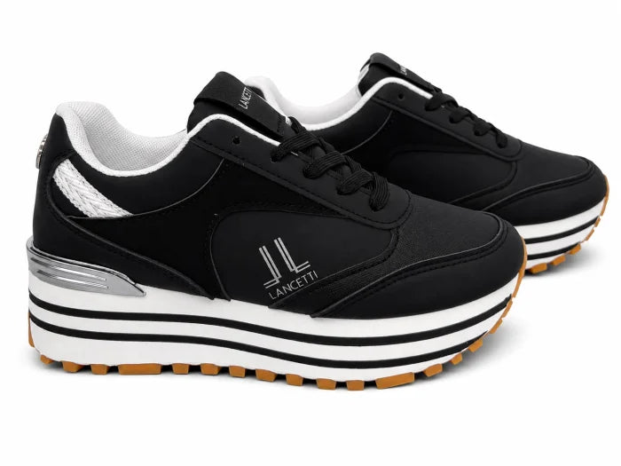 Lancetti® Pantofi Casual Damă Negri cu Platformă Înaltă și Talpă Antiderapantă