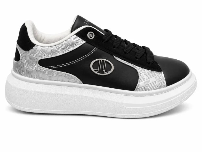Lancetti® Pantofi Casual Damă Negri cu Platformă Albă și Accente Argintii