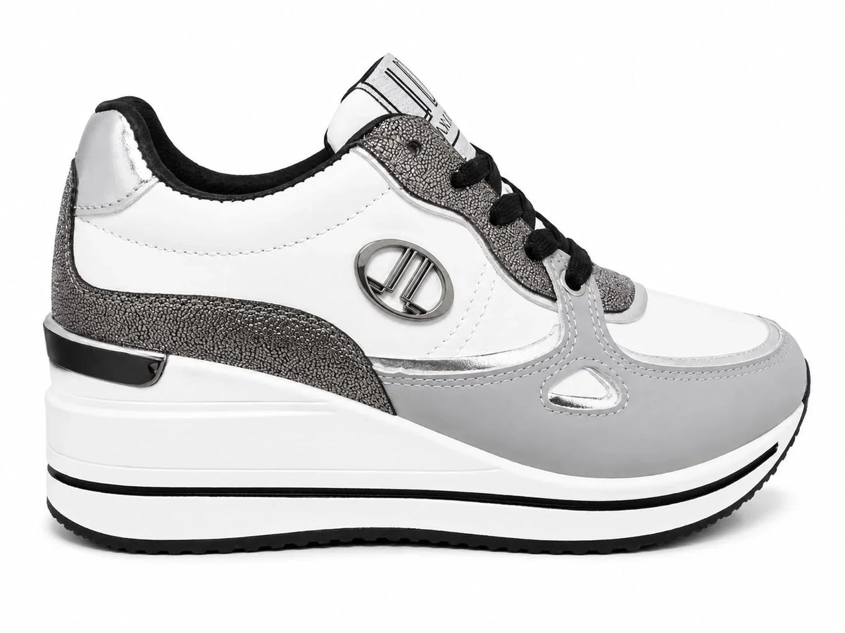 Original Sneakers Damă Alb-Gri cu Platformă Înaltă,