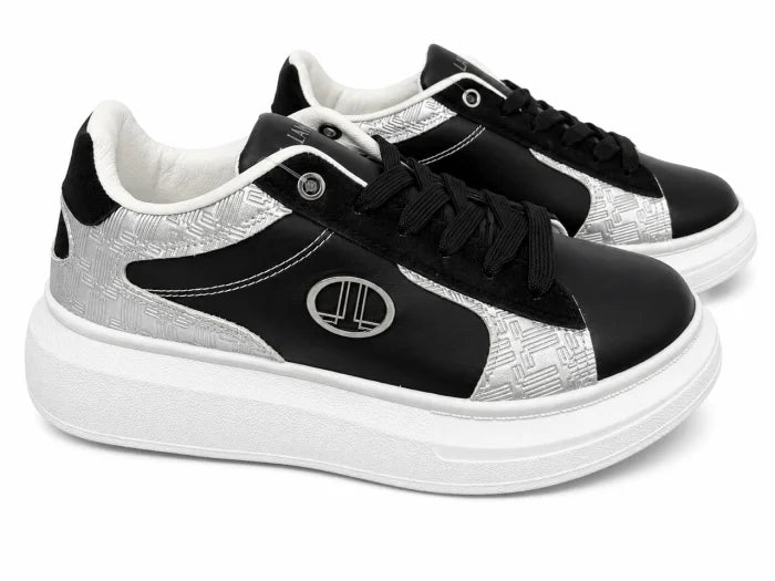 Lancetti® Pantofi Casual Damă Negri cu Platformă Albă și Accente Argintii