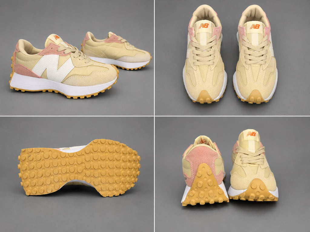 Pantofi sport damă crem cu roz, design casual, talpă confortabilă,