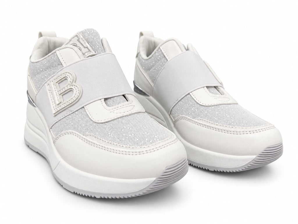 Sneakers Damă Laura Biagiotti White & Silver – Design Elegant Modern, Platformă Înaltă și Detalii Strălucitoare