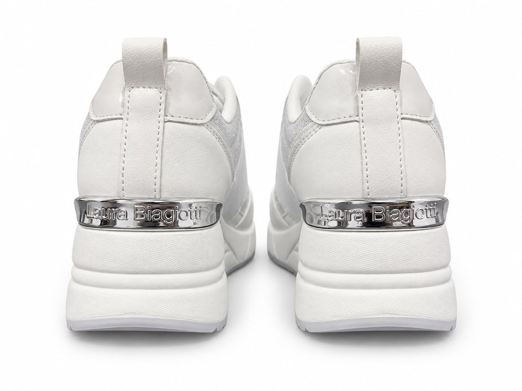 Sneakers Damă Laura Biagiotti White & Silver – Design Elegant Modern, Platformă Înaltă și Detalii Strălucitoare