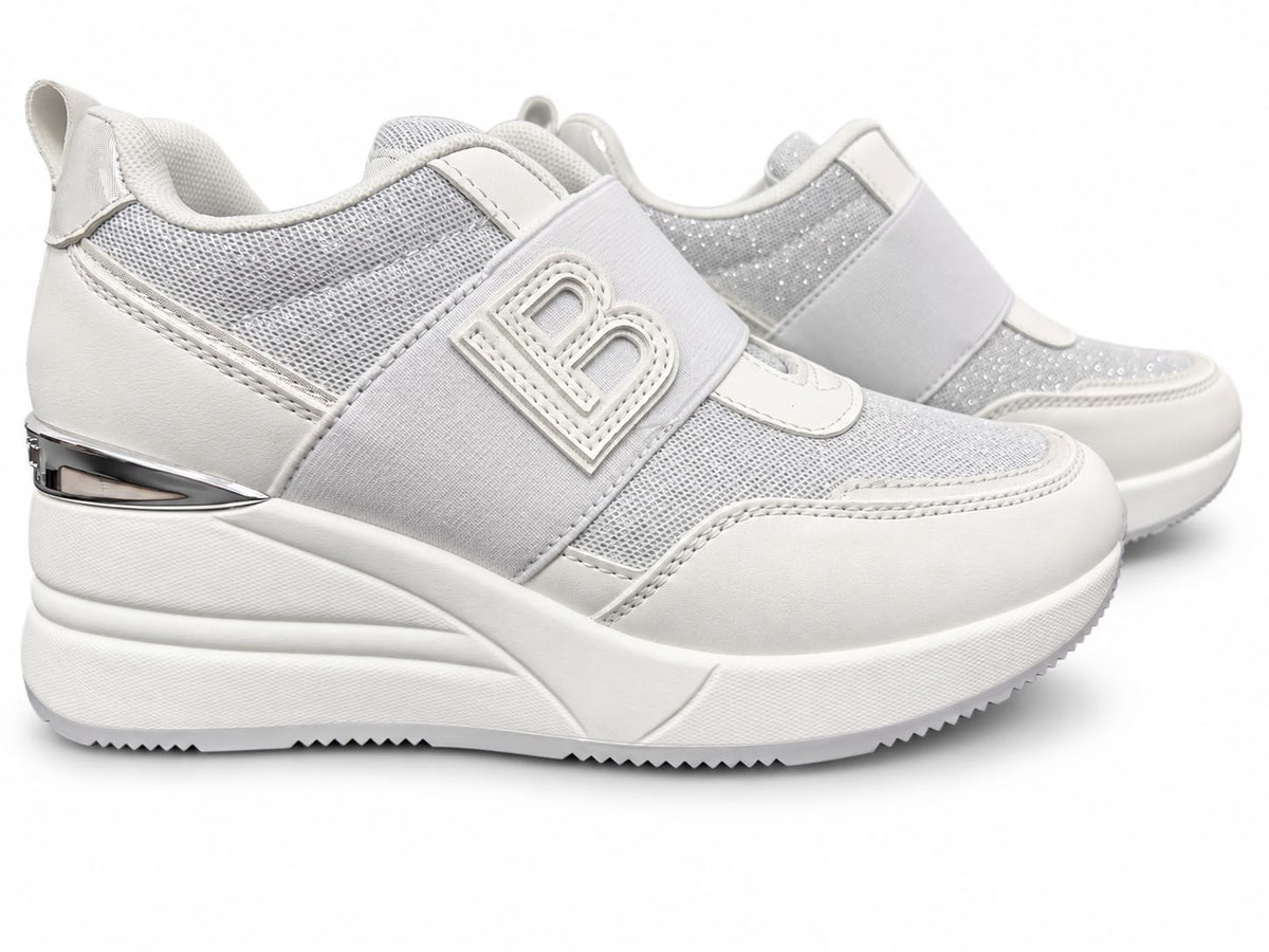 Sneakers Damă Laura Biagiotti White & Silver – Design Elegant Modern, Platformă Înaltă și Detalii Strălucitoare