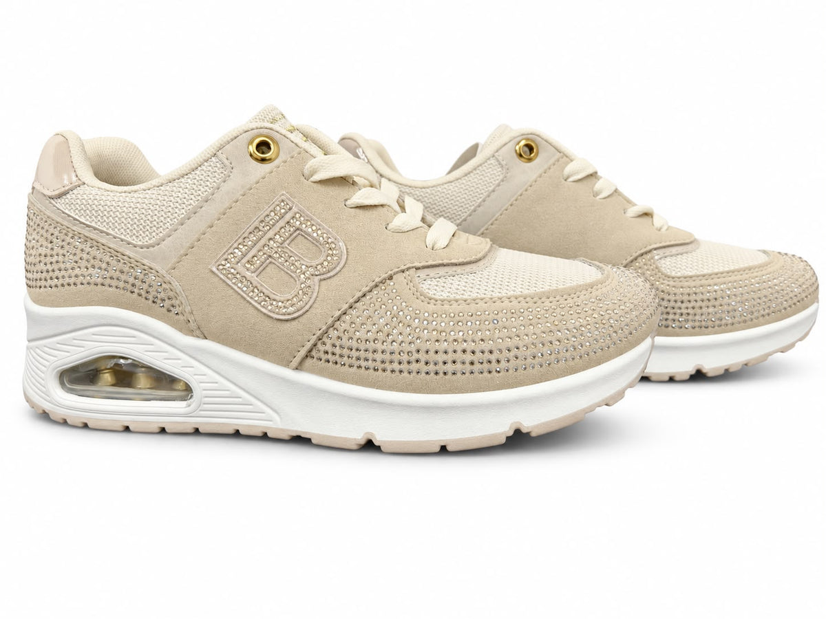 Sneakers Damă Laura Biagiotti Beige & Gold – Design Elegant, Detalii Strălucitoare și Talpă Confortabilă cu Amortizare