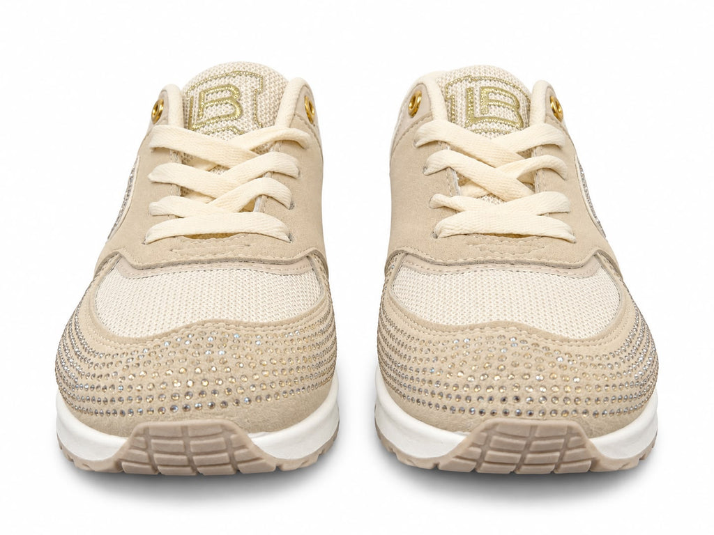 Sneakers Damă Laura Biagiotti Beige & Gold – Design Elegant, Detalii Strălucitoare și Talpă Confortabilă cu Amortizare