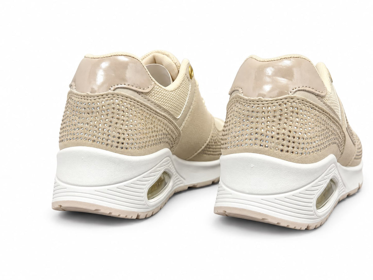 Sneakers Damă Laura Biagiotti Beige & Gold – Design Elegant, Detalii Strălucitoare și Talpă Confortabilă cu Amortizare