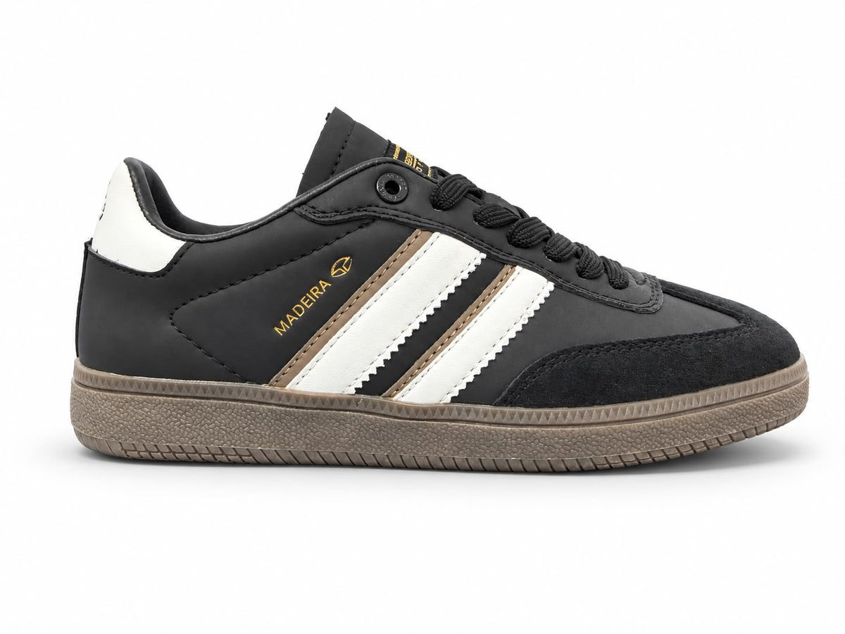 Sneakers Damă Sopran Black & White – Design Urban Retro, Accente Maro și Talpă Gum