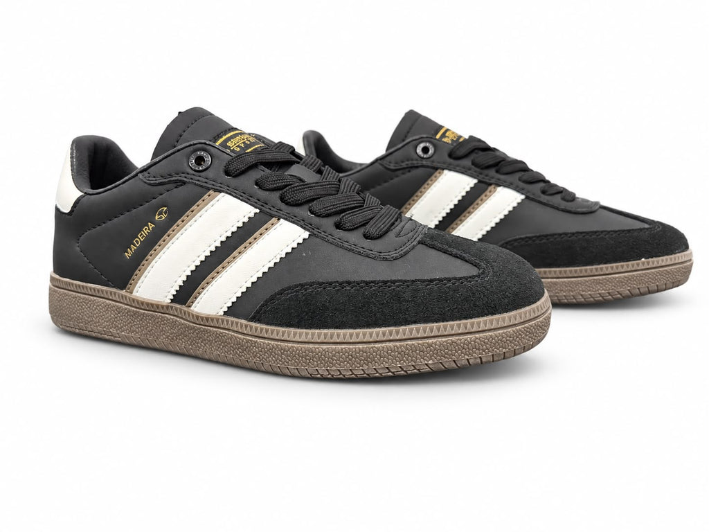 Sneakers Damă Sopran Black & White – Design Urban Retro, Accente Maro și Talpă Gum