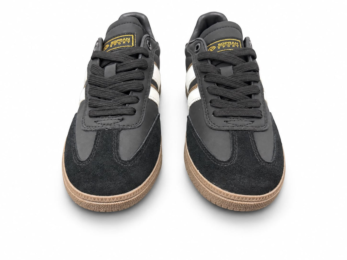 Sneakers Damă Sopran Black & White – Design Urban Retro, Accente Maro și Talpă Gum