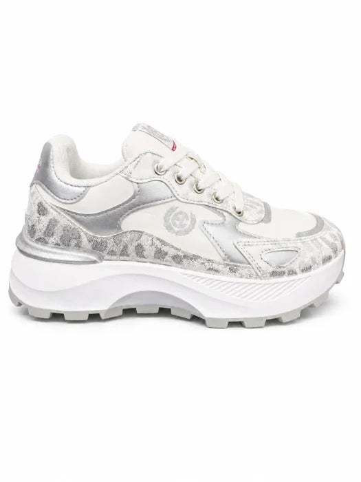 Enrico Coveri® Pantofi Casual Damă Albi cu Accente Argintii și Talpă Groasă,