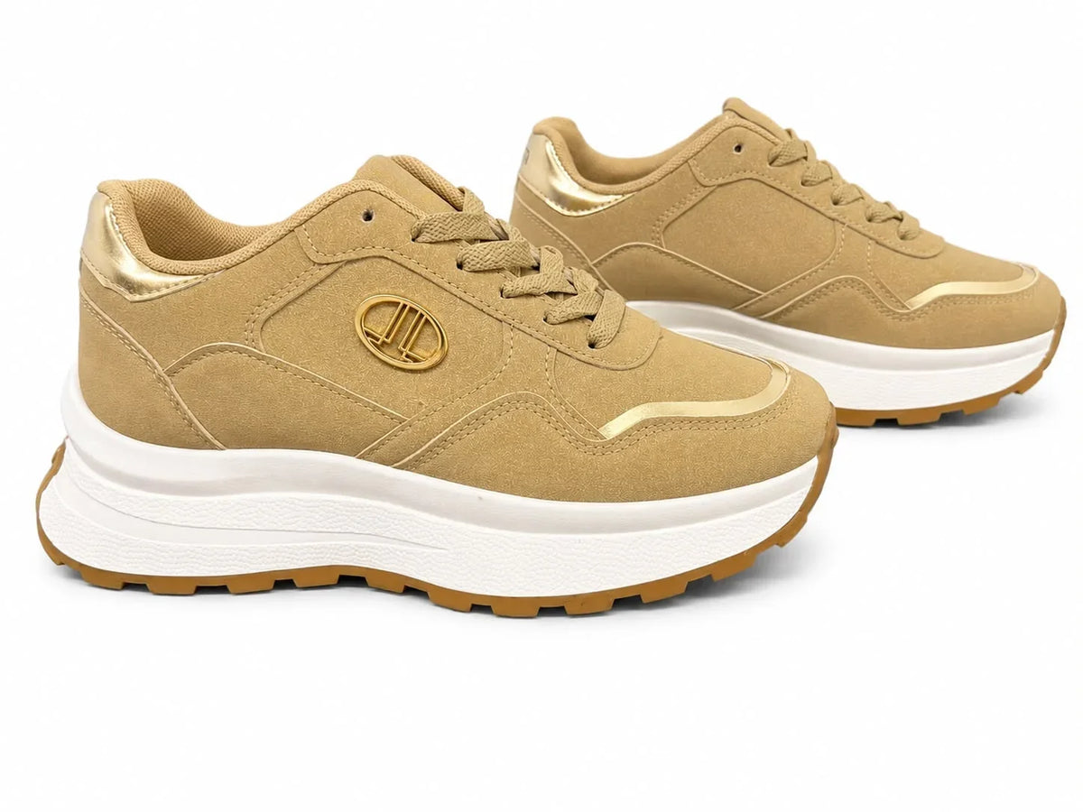 Original Sneakers Damă Bej cu Talpă Înaltă