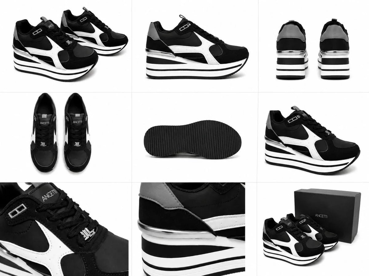 Original Sneakers Damă Negri cu Platformă Înaltă Alb-Negru,