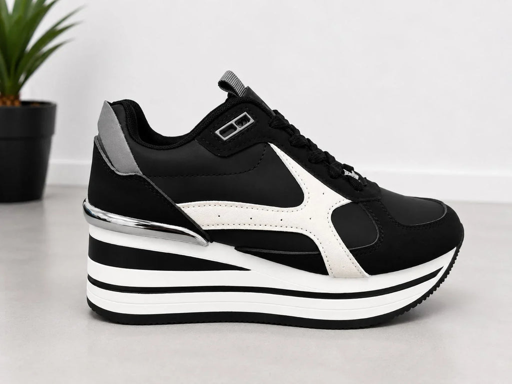 Original Sneakers Damă Negri cu Platformă Înaltă Alb-Negru,