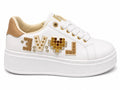 Laura Biagiotti® Pantofi Casual Damă Albi cu Platformă și Detalii Aurii,