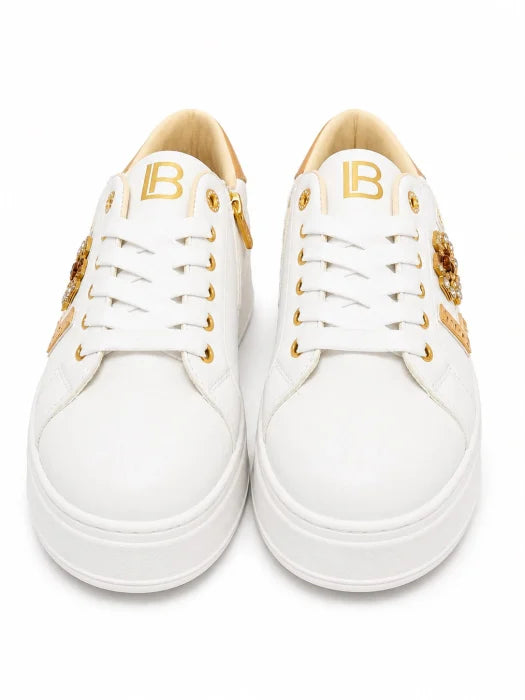 Laura Biagiotti® Pantofi Casual Damă Albi cu Platformă și Detalii Aurii,